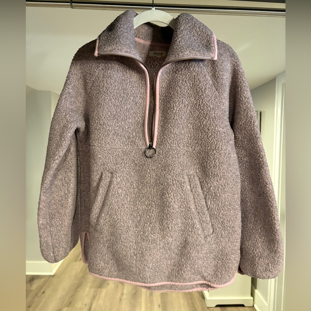 Madewell Soft Mauve/Grey Fleece Half Zip Pullover